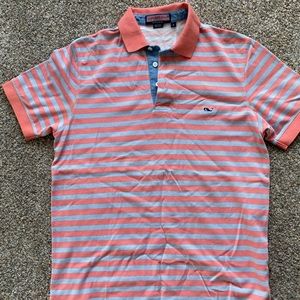 Men’s Vineyard Vine polo size small. Barely worn peachy orange & gray stripes.